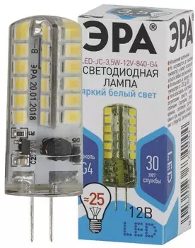 Лампа светодиодная ЭРА G4 3,5W 4000K прозрачная LED JC-3,5W-12V-840-G4 Б0033196