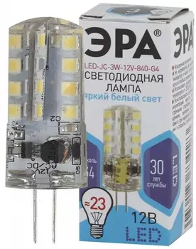 Лампа светодиодная ЭРА G4 3W 4000K прозрачная LED JC-3W-12V-840-G4 Б0033194
