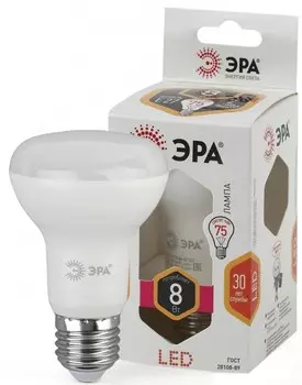 Лампа светодиодная ЭРА E27 8W 2700K матовая LED R63-8W-827-E27 Б0020557
