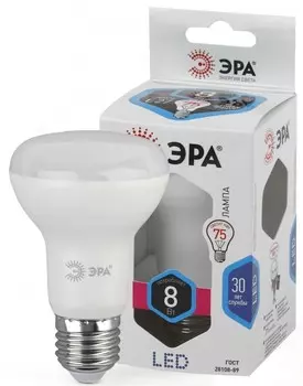 Лампа светодиодная ЭРА E27 8W 4000K матовая LED R63-8W-840-E27 Б0028490