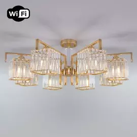 Люстра на штанге с управлением по Wi-Fi Eurosvet April 10126/8 золото/прозрачный хрусталь Strotskis Smart (10117/8) (a054450)