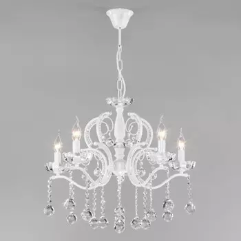 Люстра подвесная Евросвет Brezza 10107/5 глянцевый белый/прозрачный хрусталь Strotskis a045689