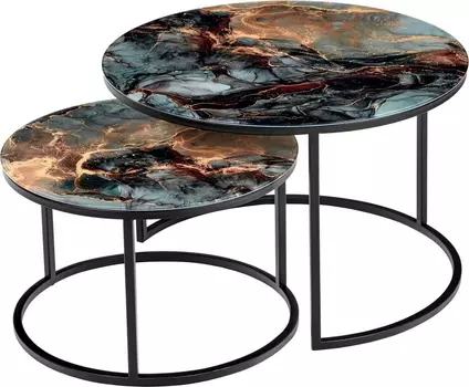 Набор кофейных столиков Tango космический (стекло с фотопечатью) с чёрными ножками, 2шт Bradex Home RF 0205