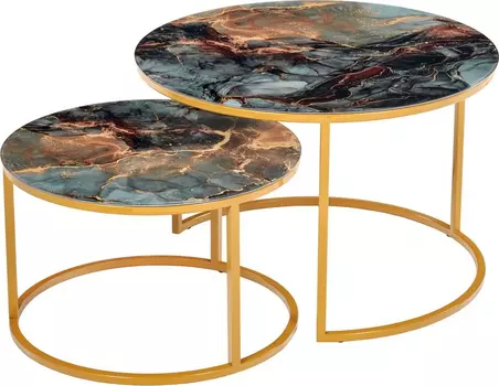 Набор кофейных столиков Tango космический (стекло с фотопечатью) с ножками матовое золото, 2шт Bradex Home RF 0350