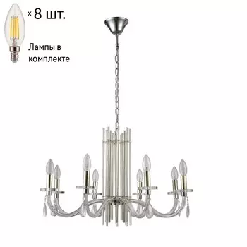 Подвесная люстра Crystal Lux с лампочками AURELIO SP8 GOLD+CHROME/TRANSPARENT+Lamps E14 Свеча