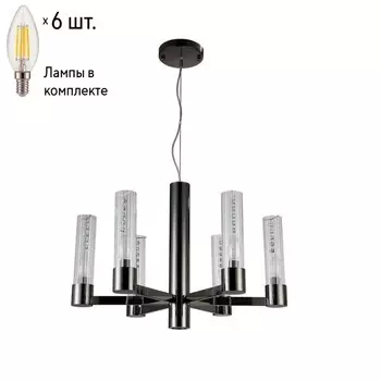 Подвесная люстра Crystal Lux с лампочками OTONO SP6+1 BLACK CHROMIUM/TRANSPARENTE+Lamps E14 Свеча
