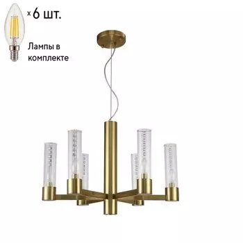 Подвесная люстра Crystal Lux с лампочками OTONO SP6+1 BRASS/TRANSPARENTE+Lamps E14 Свеча