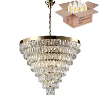 Подвесная люстра с лампочками CRYSTAL LUX ABIGAIL SP22 D820 GOLD/TRANSPARENT+Lamps