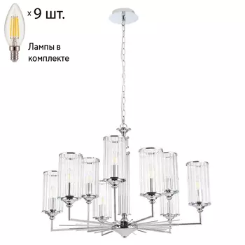 Подвесная люстра с лампочками CRYSTAL LUX Gloria SP9 Chrome+Lamps