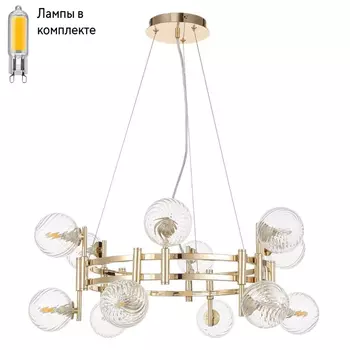 Подвесная люстра с лампочками CRYSTAL LUX Luxury SP12 Gold+Lamps