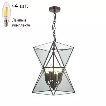 Подвесная люстра с лампочками Favourite Polihedron 1919-4P+Lamps E14 Свеча
