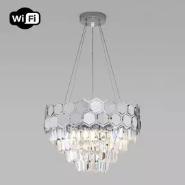 Подвесная люстра с управлением по Wi-Fi Eurosvet Ariana 10124/5 хром/прозрачный хрусталь Strotskis Smart (10113/5) (a054441)