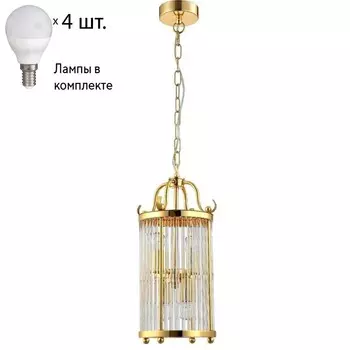Подвесной светильник Crystal Lux с лампочками TADEO SP4 D200 GOLD/TRANSPARENTE+Lamps E14 P45