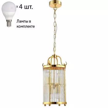 Подвесной светильник Crystal Lux с лампочками TADEO SP4 D200 GOLD/TRANSPARENTE+Lamps E14 P45
