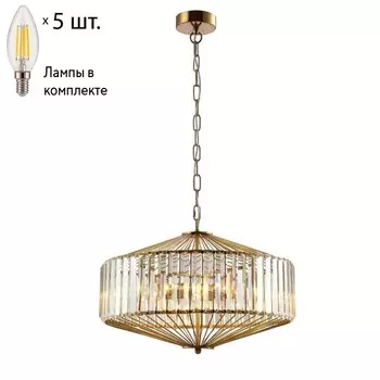 Подвесной светильник Fiesta Crystal Lux с лампочками FIESTA SP5 BRASS/TRANSPARENTE+Lamps E14 Свеча