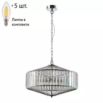 Подвесной светильник Fiesta Crystal Lux с лампочками FIESTA SP5 CHROME/TRANSPARENTE+Lamps E14 Свеча