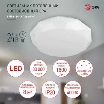 Потолочный светодиодный светильник ЭРА SPB-6-24-4K Sparkle круглый Б0054055