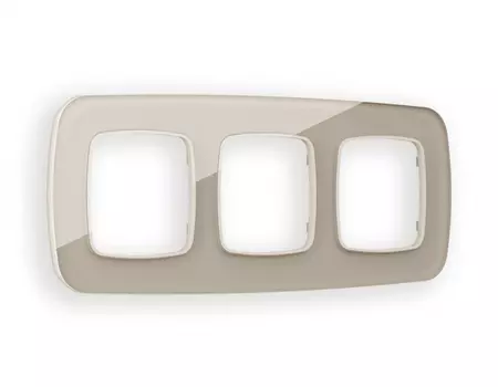 Рамка на 3 поста Ambrella Volt OMEGA Radian (Серо-бежевый Стекло закаленное натуральное) OF350603