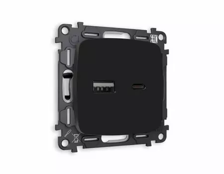 Розетка 2USB A+C 20W быстрая зарядка Ambrella Volt (Черный матовый) QUANT OMEGA MO811010