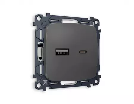 Розетка 2USB A+C 20W быстрая зарядка Ambrella Volt (Графит мягкое касание) QUANT OMEGA MO911010