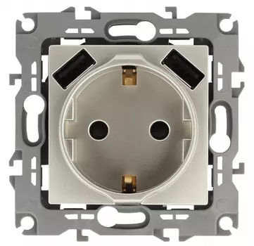 Розетка Эра Elegance 2P E со шторками 16A 250V 2xUSB 14-4109-04 Б0047870