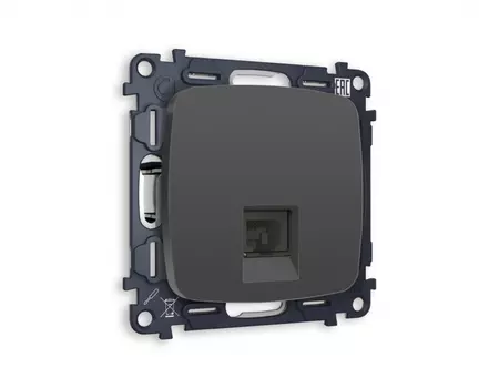 Розетка компьютерная RJ-45(8P8C) CAT6 с защитной шторкой Ambrella Volt (Графит мягкое касание) QUANT OMEGA MO912010