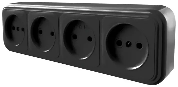 Розетка на 4 поста (черный) Stekker PST16-60-20 (RA 16-464-Ч) 39702