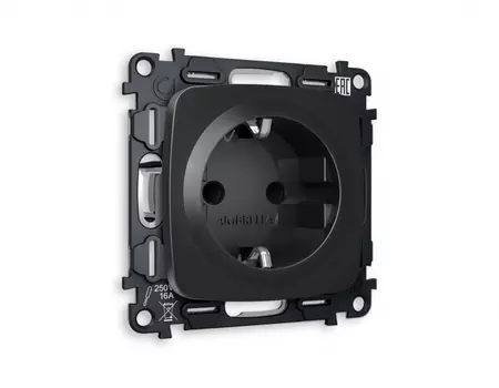 Розетка с заземлением и шторками 2P+E 16A-250V Ambrella Volt (Черный матовый) QUANT OMEGA MO807010