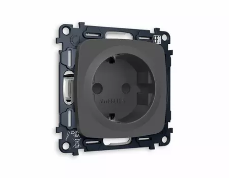 Розетка с заземлением и шторками 2P+E 16A-250V Ambrella Volt (Графит мягкое касание) QUANT OMEGA MO907010