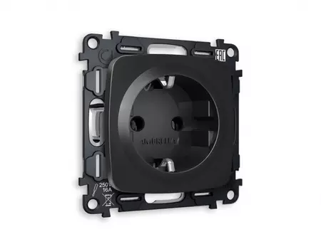 Розетка с заземлением на винтовых зажимах 2P+E 16A-250V Ambrella Volt (Черный матовый) QUANT OMEGA MO806010