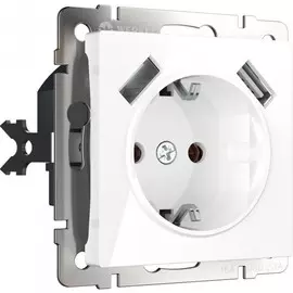 Розетка с заземлением, шторками и USBх2 (белая) Werkel W1171501