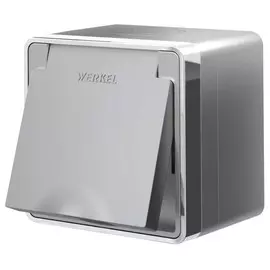 Розетка влагозащищенная с заземлением с защитной крышкой и шторками (серебряный) Gallant Werkel W5071206 (a052775)