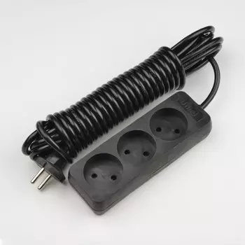 S-CD3-5 Удлинитель без заземления, 3 гнезда, шнур 5м. Черный. Uniel Standart UL-00003605