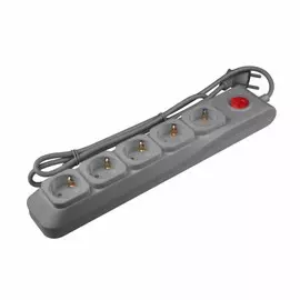 S-GSL5-3 Grey Cетевой фильтр с заземлением, 5 гнезд, ПВС 3x0,75, 3м, 10А. Защита от перенапряжения, короткого замыкания Uniel Lux UL-00001755