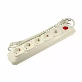 S-GSL5-3 Ivory Cетевой фильтр с заземлением, 5 гнезд, ПВС 3x0,75, 3м, 10А. Защита от перенапряжения, короткого замыкания Uniel Lux UL-00001754