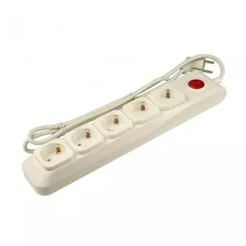 S-GSL5-3 Ivory Cетевой фильтр с заземлением, 5 гнезд, ПВС 3x0,75, 3м, 10А. Защита от перенапряжения, короткого замыкания Uniel Lux UL-00001754