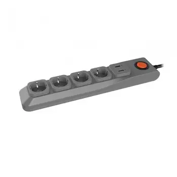S-GSL5-3U Grey Cетевой фильтр с заземлением, 4 гнезда, ПВС 3x0,75, 3м, 1USB1A. 10А. Защита от перенапряжения, короткого замыкания Uniel Lux UL-00001761