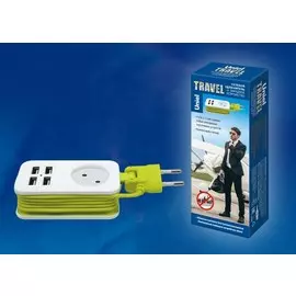 Сетевой удлинитель + зарядное устройство Uniel Travel S-CT1-1,5U WHITE/GREEN (UL-00003331)