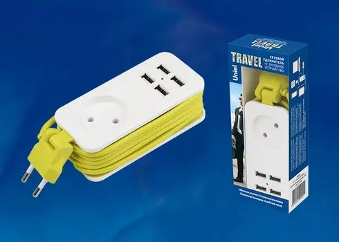 Сетевой удлинитель + зарядное устройство Uniel Travel S-CT1-1,5U WHITE/GREEN LM (UL-00003429)