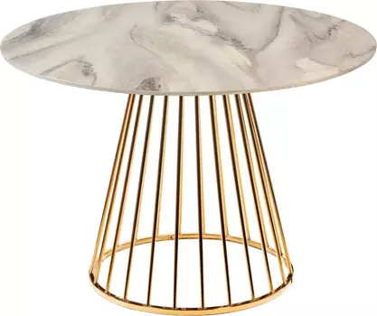 Стол Liverpool диам.100см, керамогранит белый мрамор с золотистыми ножками Bradex Home FR 0947