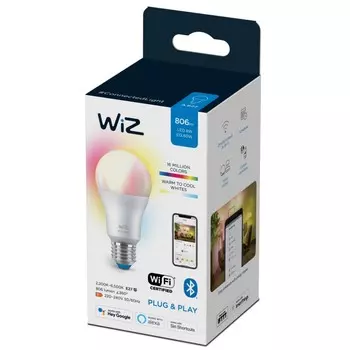 Светодиодная диммируемая лампа с управлением по Wi-Fi и Bluetooth E27 8W 2700-6500К A60 Wiz Philips (929002383602)