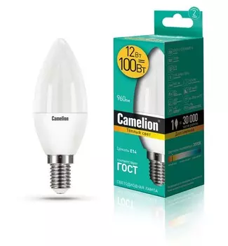 Светодиодная лампа E14 12W 3000К (теплый) C35 Camelion LED12-C35/830/E14 (13687)