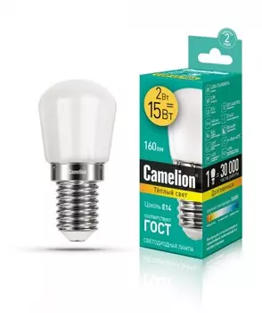 Светодиодная лампа E14 2W 3000К (теплый) T26 Camelion LED2-T26/830/E14 (13153)