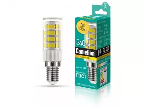Светодиодная лампа E14 4W 3000К (теплый) T26 Camelion LED4-S105/830/E14 (13155)