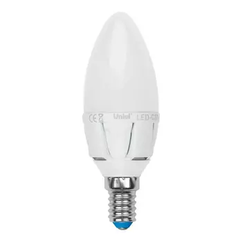 Светодиодная лампа E14 7W 3000K (теплый) Uniel LED-C37 7W-WW-E14-FR PLP01WH (UL-00002413)