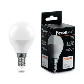 Светодиодная лампа E14 9W 2700K (теплый) G45 Feron LB-1409 Шарик (38077)
