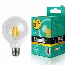 Светодиодная лампа E27 10W 3000К (теплый свет) Camelion LED10-G95-FL/830/E27 (13225)