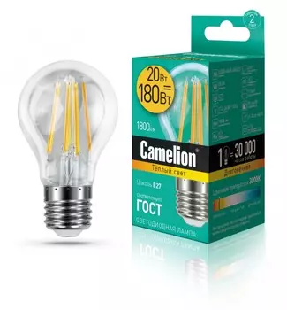 Светодиодная лампа E27 20W 3000К (теплый) A60 Camelion LED20-A60-FL/830/E27 (13718)