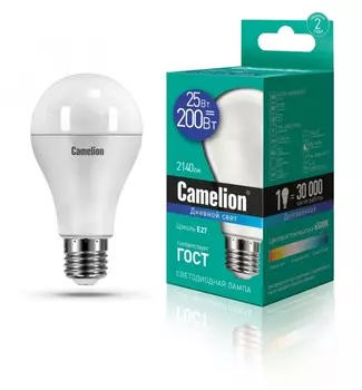 Светодиодная лампа E27 25W 6500К (холодный) A65 Camelion LED25-A65/865/E27 (13573)