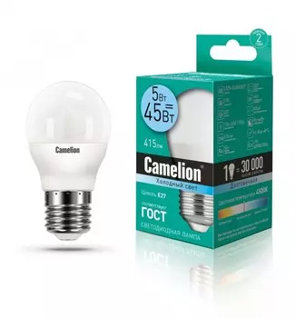 Светодиодная лампа E27 5W 4500К (белый) G45 Camelion LED5-G45/845/E27 (12030)